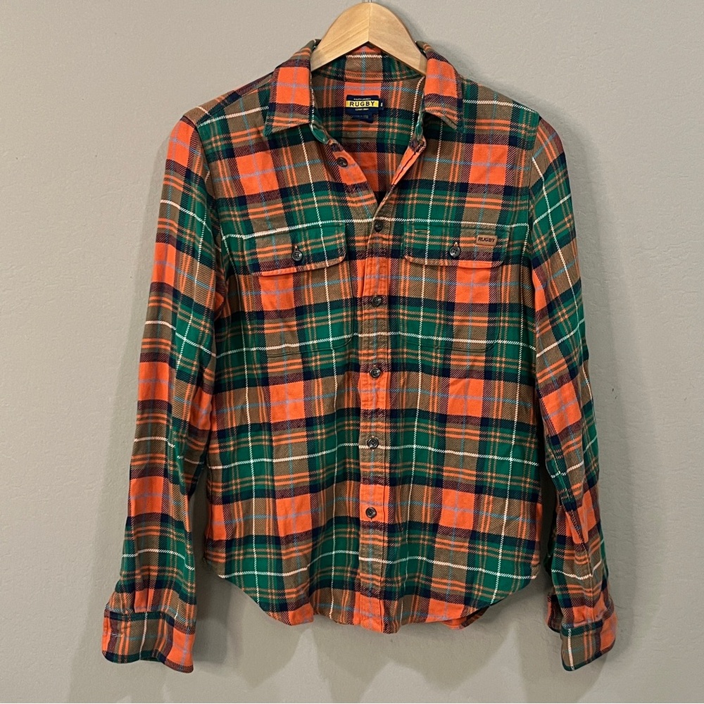 RUGBY RALPH LAUREN Plaid Flannel Shirt Womens 8 (Medium) (Mens Small) 38” chest